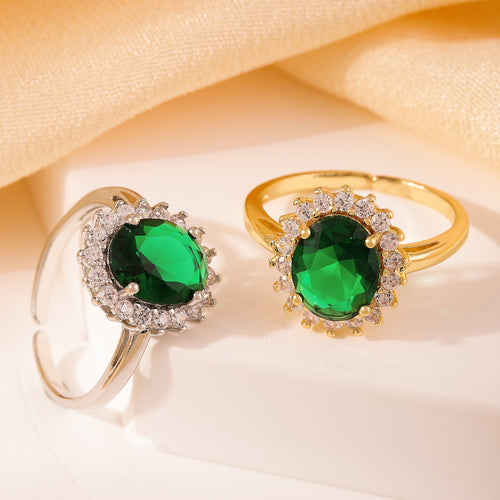 Copper-plated 18K Gold Zircon Flower Geometric Open-ring Womens Ring
