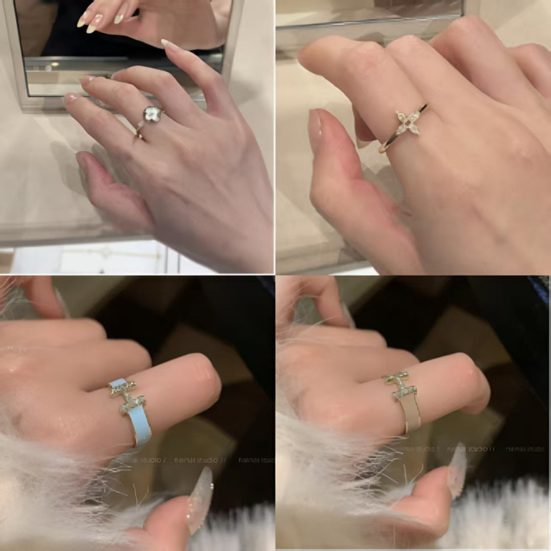 Japanese And Korean Retro Letter Graffiti Flower Emerald Ring For Men And Women