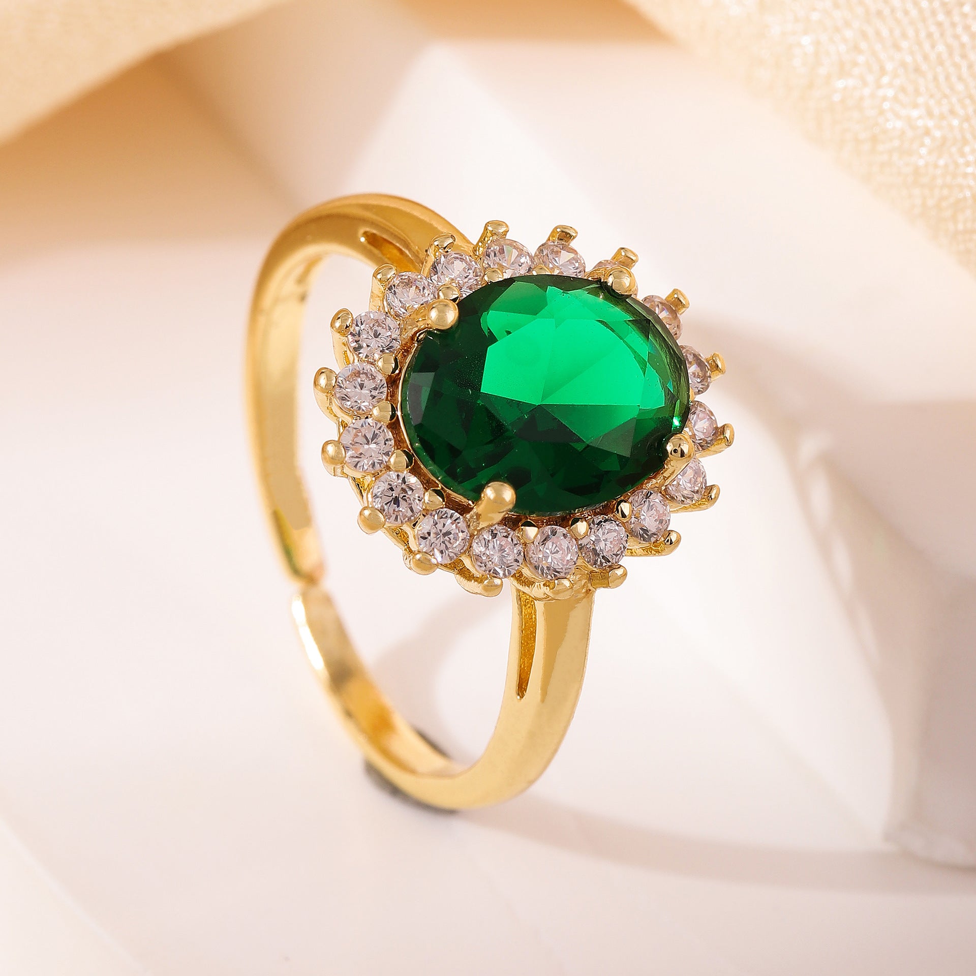 Copper-plated 18K Gold Zircon Flower Geometric Open-ring Womens Ring