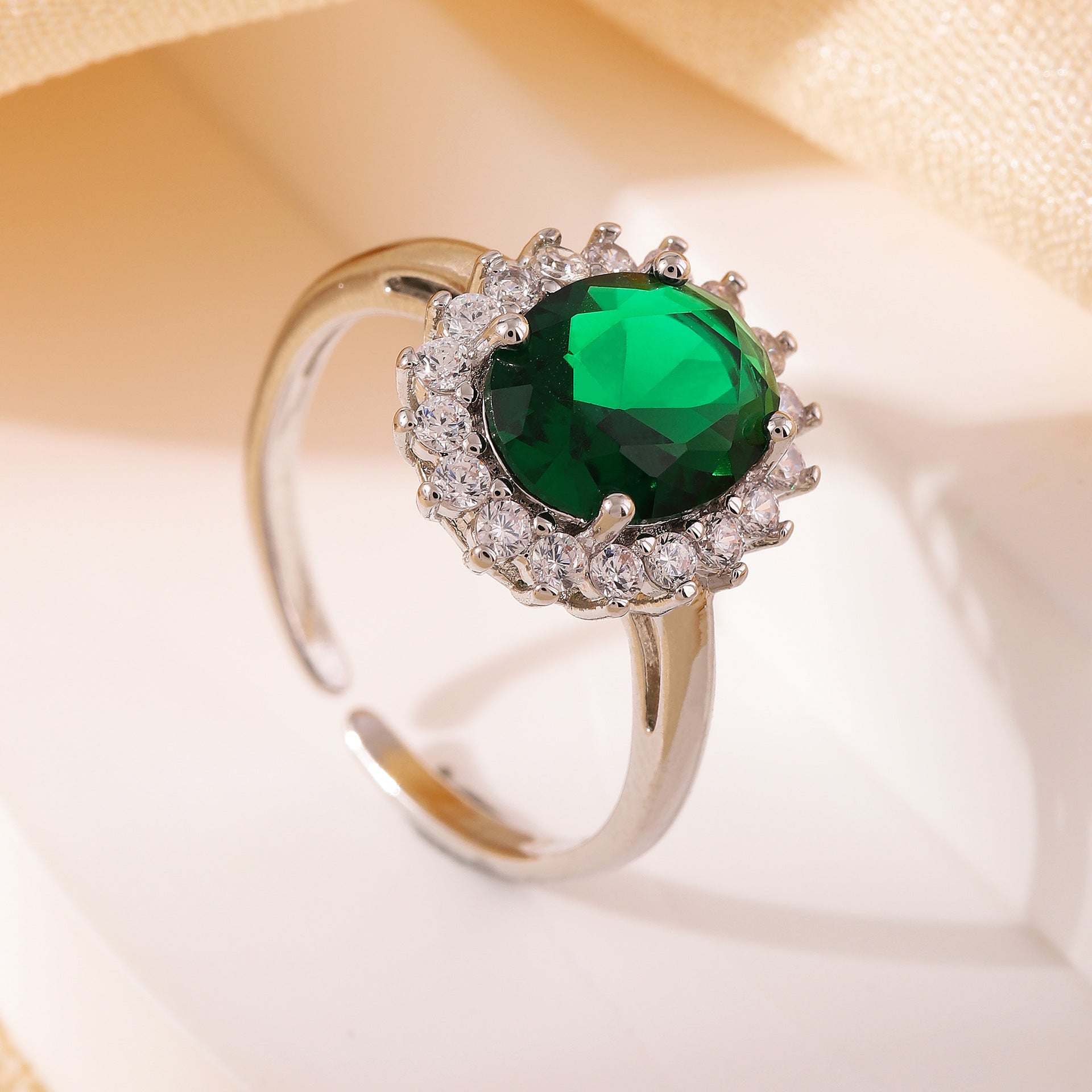 Copper-plated 18K Gold Zircon Flower Geometric Open-ring Womens Ring